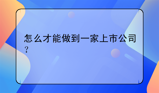 怎么才能做到一家上市公司？