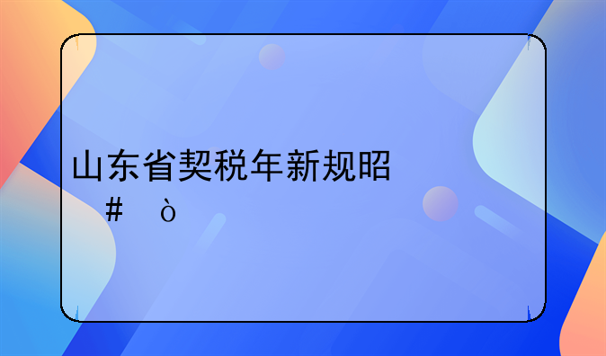 山东省契税年新规是什么？