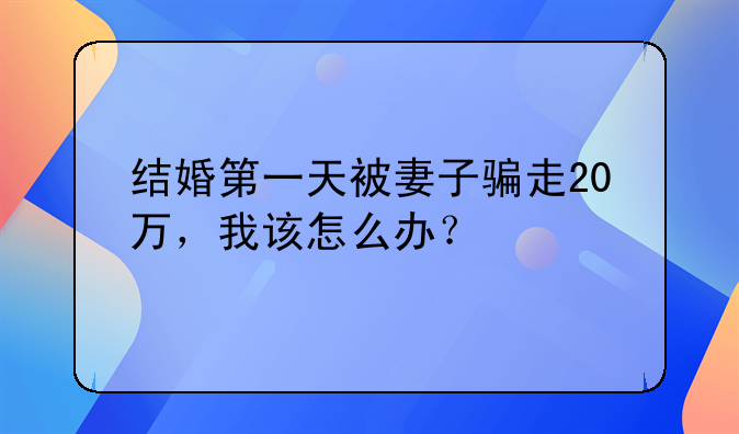 结婚第一天被妻子骗走20万，我该怎么办？