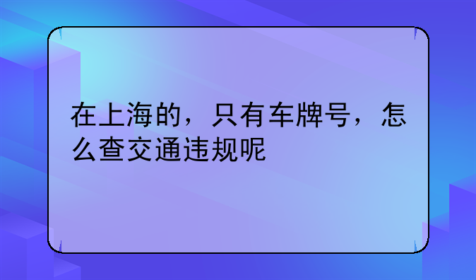 在上海的，只有车牌号，怎么查交通违规呢