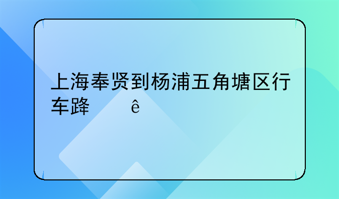 上海奉贤到杨浦五角塘区行车路线