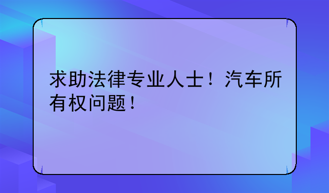 求助法律专业人士！汽车所有权问题！