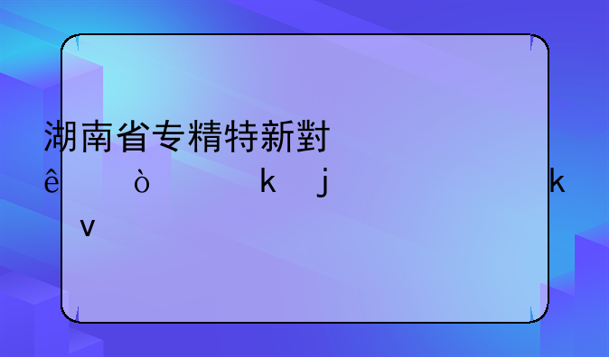 湖南省专精特新小巨人企业的认定条件