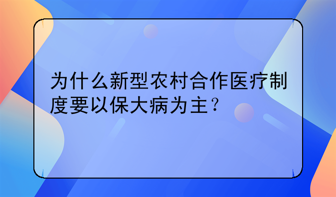 为什么新型农村合作医疗制度要以保大病为主？