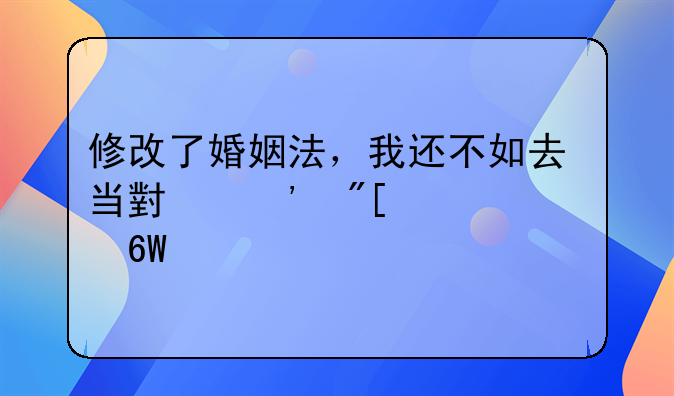 修改了婚姻法，我还不如去当小三或自己单过。