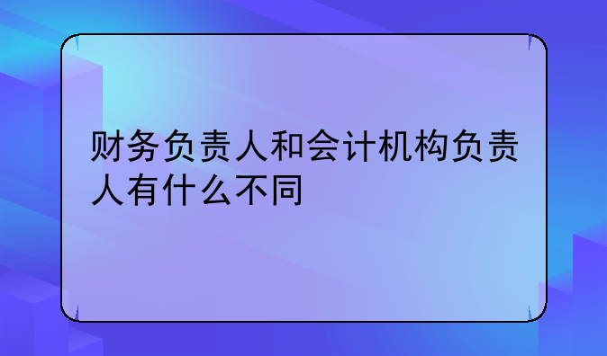 财务负责人和会计机构负责人有什么不同