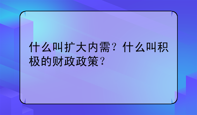 什么叫扩大内需？什么叫积极的财政政策？