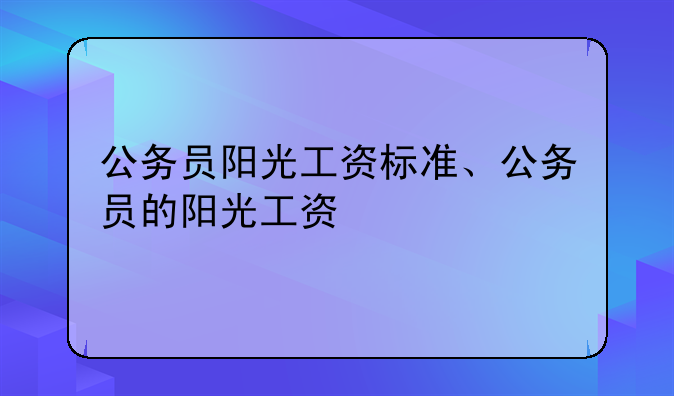 公务员阳光工资标准、公务员的阳光工资